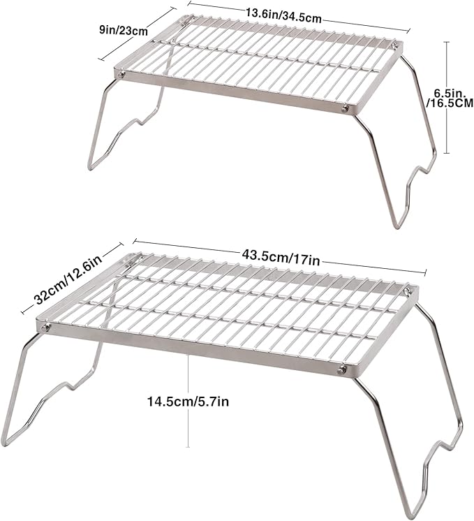 REDCAMP 17" Large Folding Campfire Grill 304 Stainless Steel Grate, Heavy Duty Portable Camping Grill with Carrying Bag for Outdoor Cooking Backpacking Hiking Picnics BBQ