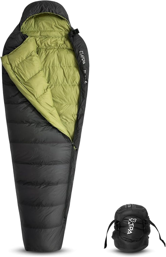 ATEPA Elements 450 Down Sleeping Bag for Adults, 700FP 42.8℉ Recycled Mummy Cold Weather Ultralight 3 Season Compact Packable Sleeping Bag with 15D Nylon Shell for Backpacking Camping Hiking