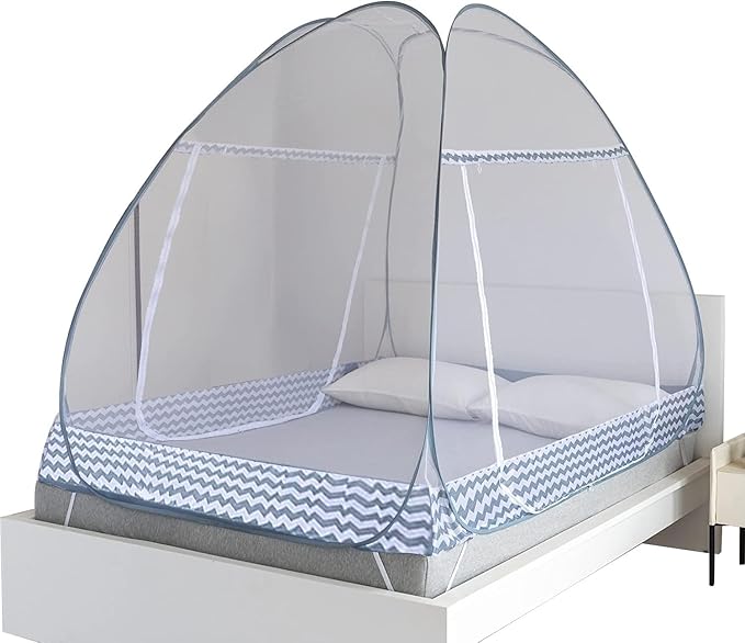 Instant Pop-Up Mosquito Net Tent for Bed | Full Enclosure Design with Ultra-Fine Mesh & Portable Foldable Frame | Indoor/Outdoor Camping, Travel Bed Canopy - Easy Setup & Pack up(Queen Size)