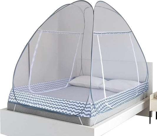 Instant Pop-Up Mosquito Net Tent for Bed | Full Enclosure Design with Ultra-Fine Mesh & Portable Foldable Frame | Indoor/Outdoor Camping, Travel Bed Canopy - Easy Setup & Pack up(Queen Size)
