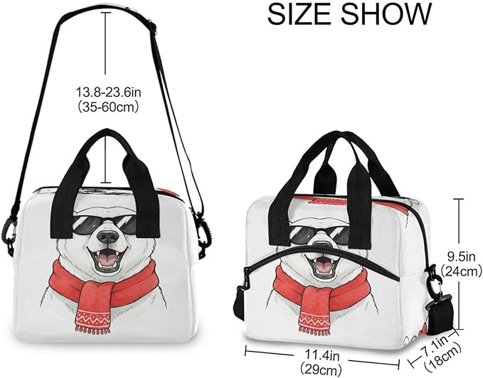 ALAZA Cool Polar Bear Winter Animal Lunch Box for Men Women Adults Insulated Lunch Bag Cooler Bag with Adjustable Shoulder Strap for Work Picnic Travel