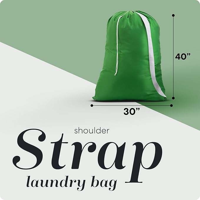 Handy Laundry Bag Shoulder Strap - Drawstring Locking Closure, Durable Nylon Material, Large Capacity, Heavy Duty Stitching - Perfect for Laundromat or College Dorm (Green, 30" x 40")