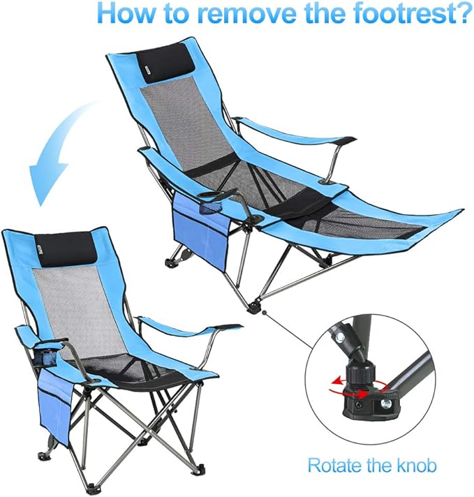 OUTDOOR LIVING SUNTIME Camping Folding Portable Mesh Chair with Removabel Footrest