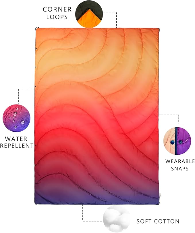 Outdoor Puffy Camping Blanket, Lightweight Down Alternative Puffy Waterproof Stadium Blanket with Portable Bag, Lightweight Camping Blanket for 2 People, Cold Weather, Sports, Travel, Car, 79*54 inch