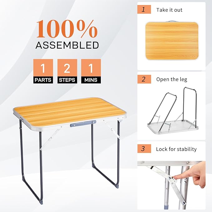 2.0 Ft Folding Portable Camping Table, RV Dining Tables for Inside, Outdoor Camping for 2 People, Tailgate, BBQ, Picnic, Cooking, Beach, Garden, Party, Yellow