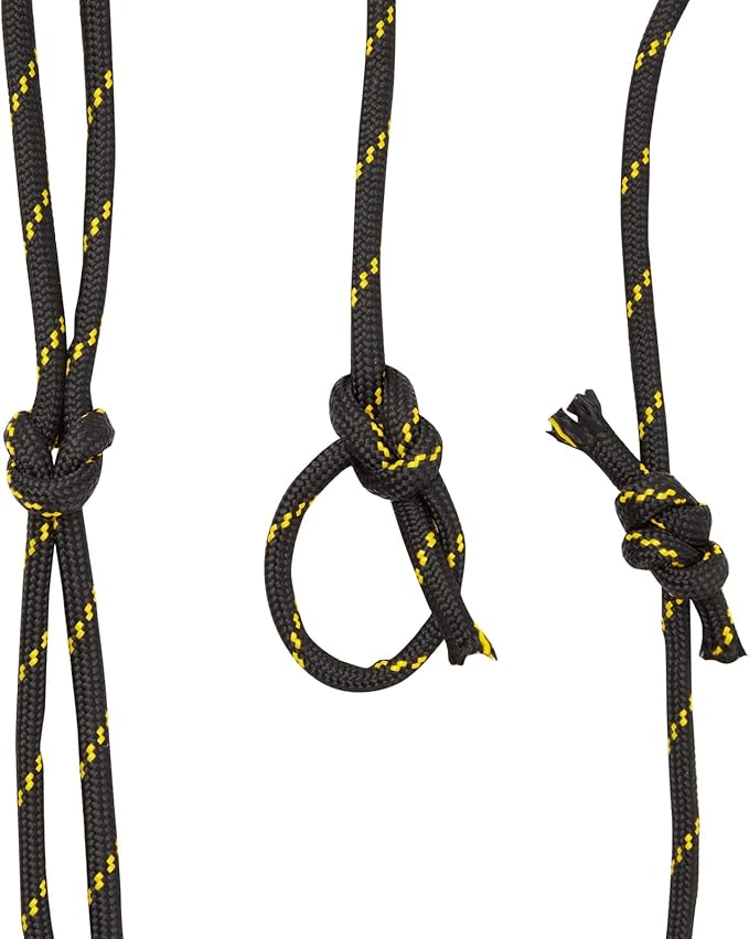 Diamond Braided Rope - 3/8 in x 100 ft, Black & Yellow Polyester - Low Stretch & High Shock Absorbency for Boat Rope, Trailer Tie Down, Emergency Shelter & Outdoor Gear