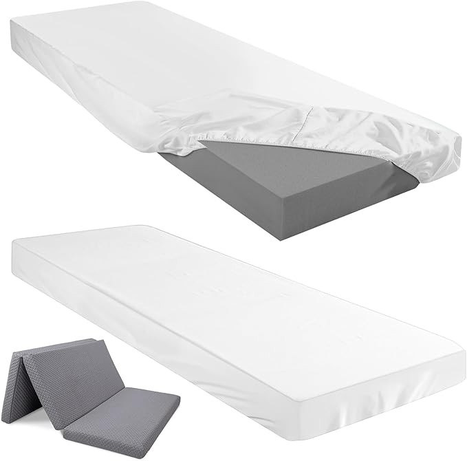 Breling Fitted Sheet (Sheet Only) Compatible with Milliard Trifold Mattress Folding Mattress Fitted Microfiber Bedclothes for Camp Bunk Rvs Bed(White,2 Pcs,Cot,4'')
