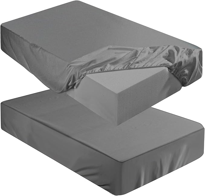 Breling Fitted Sheet (Sheet Only) Compatible with Milliard Trifold Mattress Folding Mattress Fitted Microfiber Bedclothes for Camp Bunk Rvs Bed(Dark Gray,2 Pcs,Full,6'')