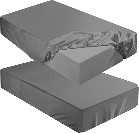 Breling Fitted Sheet (Sheet Only) Compatible with Milliard Trifold Mattress Folding Mattress Fitted Microfiber Bedclothes for Camp Bunk Rvs Bed(Dark Gray,2 Pcs,Full,6'')