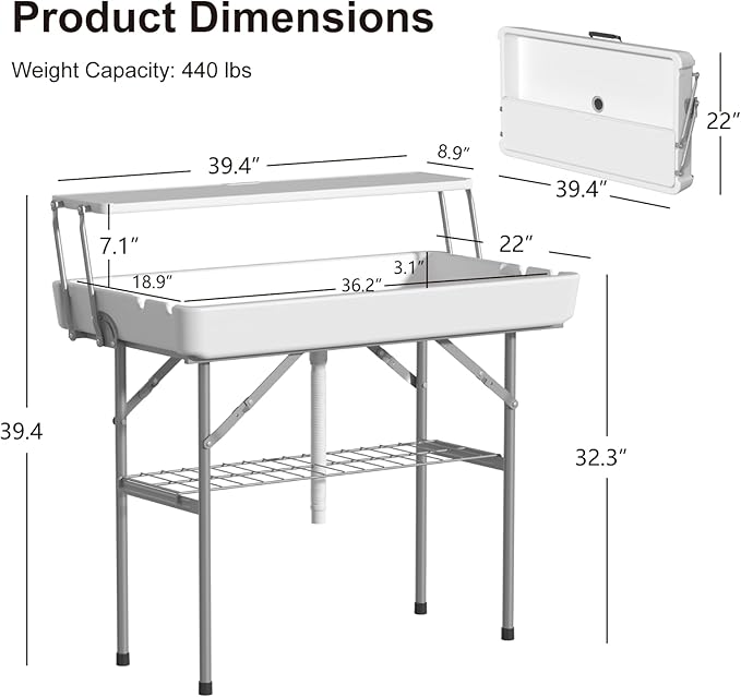 4 Foot Led Ice Cooler Table, Two-Tier Outdoor Cooler Table with Removable Matching Skirt LED Light Strip Drain Plug and Shelf, Plastic Chill Tables to Keep Drinks Cool for Party, Camping, Picnic