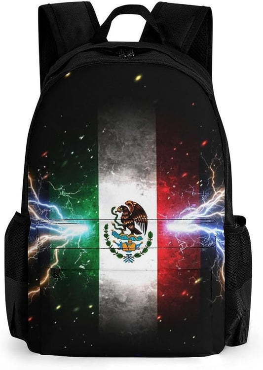 Supdreamc Men Women Lightweight Cool Lightnings Eagle Mexico Flag Daypack Bookbag Big Capacity Carry On Bag With Side Pockets for Camping Travel Bicycle