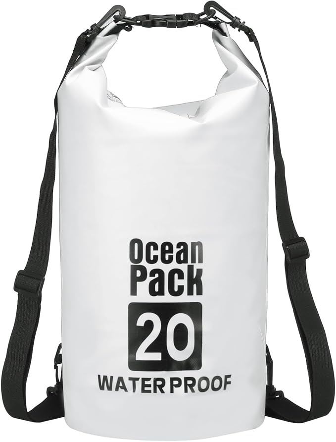 Waterproof Dry Bag, 20L Fit for Women Men Water Proof Bags Lightweight Dry Storage Floating Backpack with Whistle for Travel Backpacking Boating Kayaking Camping (White)