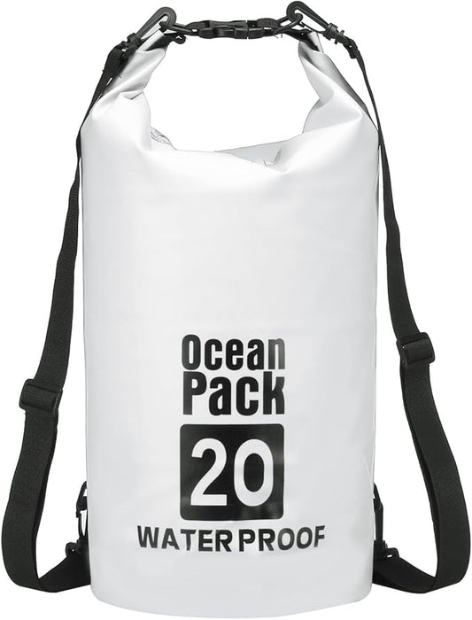 Waterproof Dry Bag, 20L Fit for Women Men Water Proof Bags Lightweight Dry Storage Floating Backpack with Whistle for Travel Backpacking Boating Kayaking Camping (White)