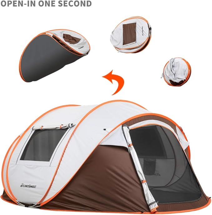 EchoSmile Instant Pop Up Camping Tent, 2/4/6 Person, Easy Setup Tent, Water Resistant Dome, Portable with Carry Bag