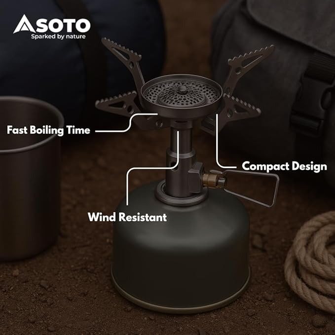 SOTO Amicus Stove with or without Igniter Camping Stove - Superior Under Windy Conditions, Shock Resistant, and Low-cost With High-end Performance Stove