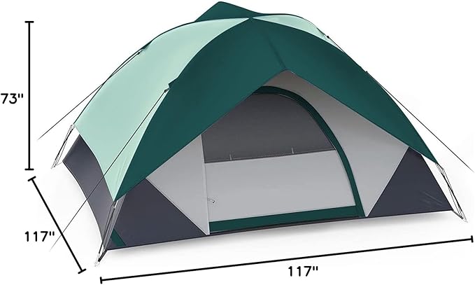 6 Person Camping Tent, Outdoor Family Tent with Removable Rainfly for Backpacking, Hiking, Windproof and Waterproof Dome Tent for Comfortable Trip, Easy Set Up(Green)