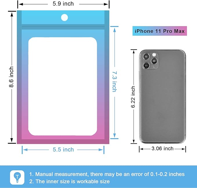 100 Pcs Resealable Mylar Bags, Gradient Color Food Storage Bags, Zip Bag Foil Bags Packaging Pouch for Food Storage, Sample, Small Business (Blue Pink, 5.9 X 8.6 Inch)