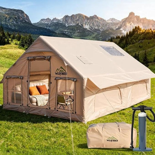 Inflatable Tent with Skylight, Quick Setup Blow Up Tents with Pump, Hot Tent with Stove Jack, Waterproof Oxford Inflatable House for Camping, Air Glamping Tents for Camping Adult 8-12 Person
