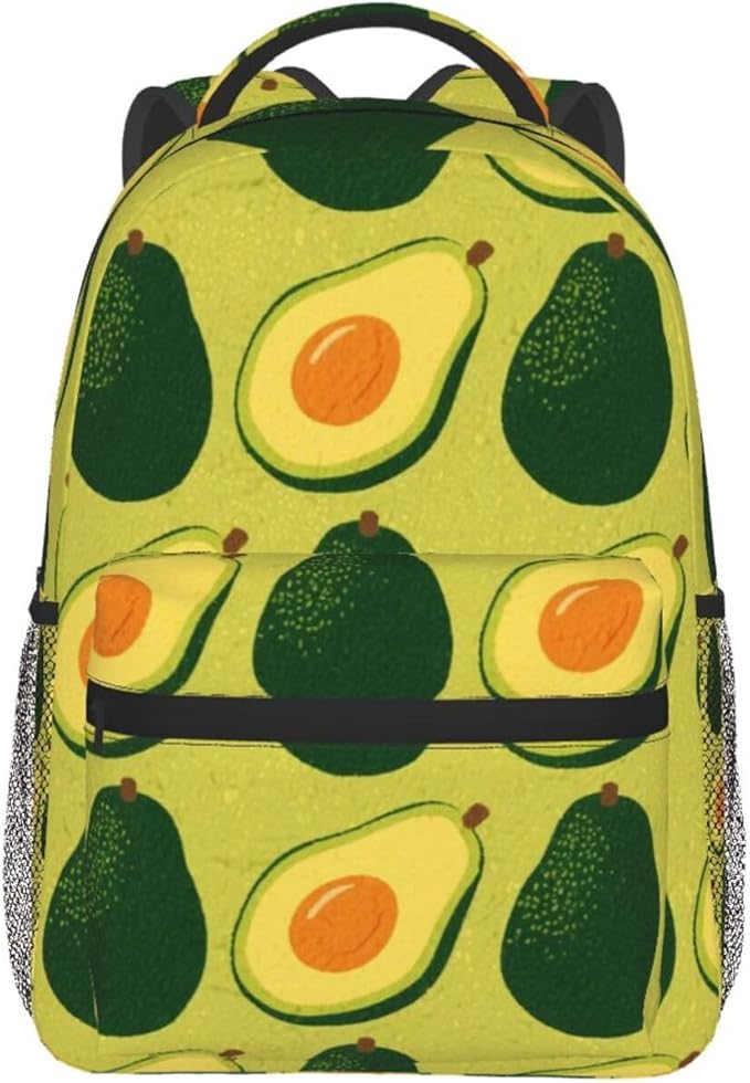 Rucksack Multipurpose Anti-Theft Big Capacity Shoulder Bag, Green Avocado Art Travel Hiking Camping Rucksack With Side Pockets
