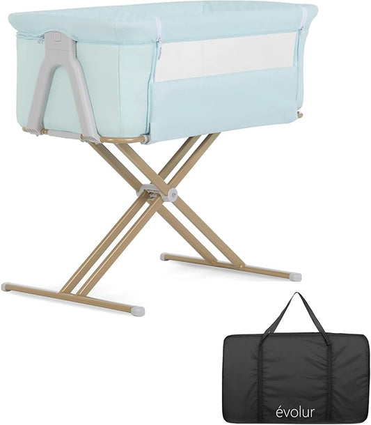 Evolur Orabelle Baby Bassinet & Bedside Sleeper, Breathable Mesh Sides, Plush Mattress Pad with Removable Cover, Tool-Free Assembly, Quick Foldable Steel Frame Compact Design with Travel Bag – Mint