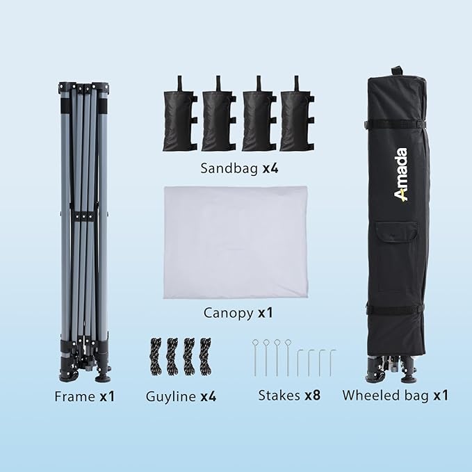 Amada 12x12 Pop Up Canopy - Center Lock One Push Instant Setup Gazebo Outdoor Canopy Beach Tent with STO-N-Go Bag 8 Stakes & 4 Sand Bags, 3-Height Adjustable Shade Shelter (12x12ft, White)