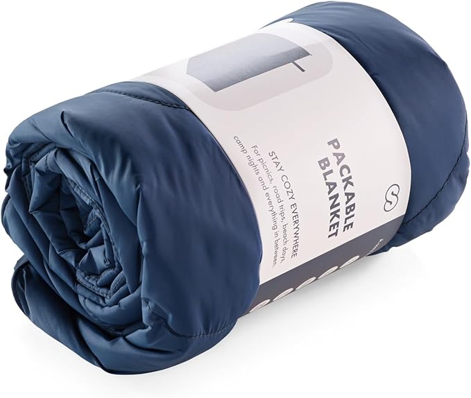 Huzi Infinity Travel - Packable Blanket - Puffy - for Travel Outdoor Picnic Trip Camping Beach - 57 x 38 (Navy)
