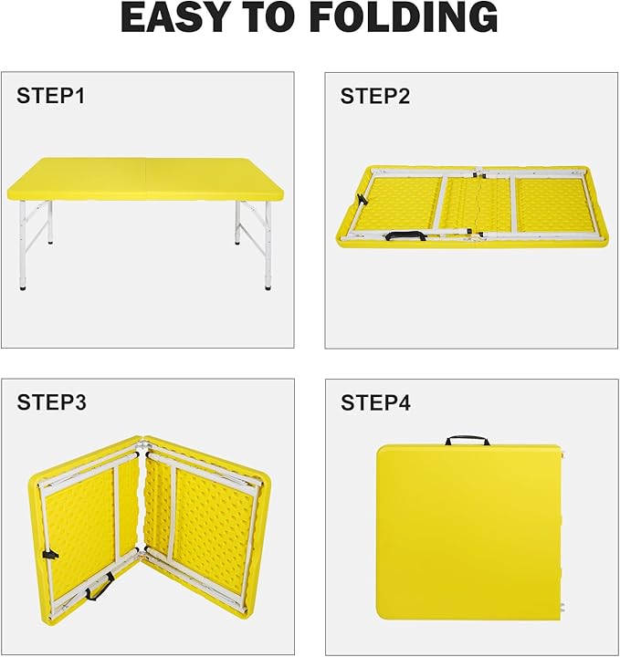 Portable Plastic Folding Table 4ft/6ft/8ft Heavy Duty White Black Picnic Dining Table Fold-in-Half for Camp Party Kitchen Indoor Outdoor