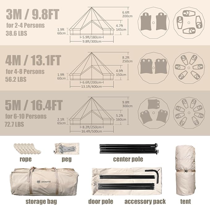 Canvas Bell Tent Yurt Tent 4 Seasons for Camping & 0 Degree Sleeping Bag