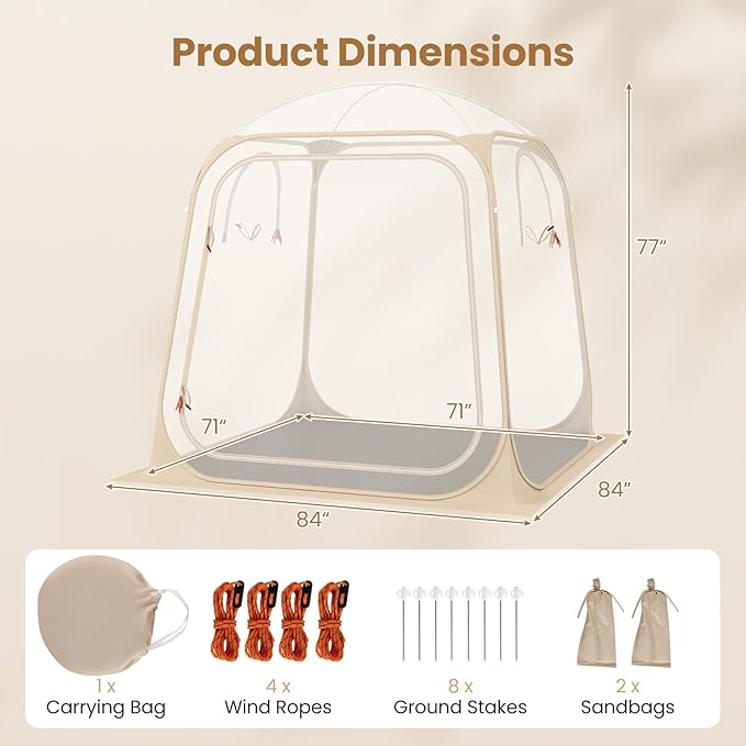 Pop up Sports Tent, Portable Weather Pod for 1-6 Person, Garden Screen House Shelter with Floor Mat & Carry Bag, Outdoor Clear Bubble Tent for Sports Event Soccer Camping (7 x 7 x 6.4 ft)