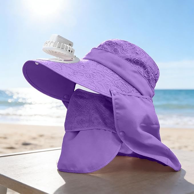 Solar Fan Cap, Wide Brim Sun Cap, USB and Solar Powered Adjustable Breathable Fan Hat for Women Men Outdoor