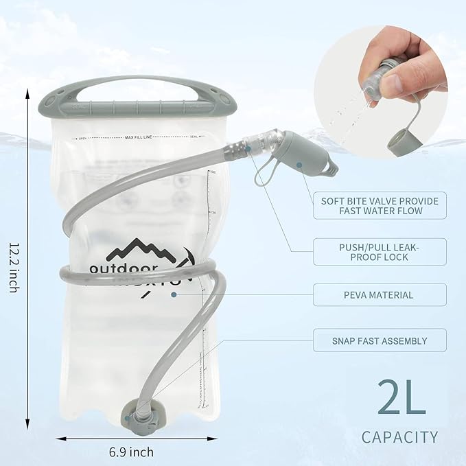 INOXTO 1.5L/2L/3L Hydration Bladder, Water Bladder with Water Reservoir Hose Insulator & High Flow Bite Valve for Hiking Backpack, Leak Proof 1.5/2L/3L Water Reservoir for Camping Cycling Running