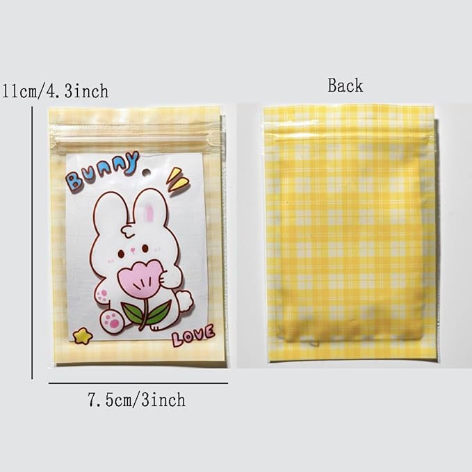 50 Pieces 7.5x11cm Small Cartoon Resealable Bags Cute PP Bag For Jewelry Packaging Bags Premium Adorable Anime Gift Bag (Yellow rabbit)