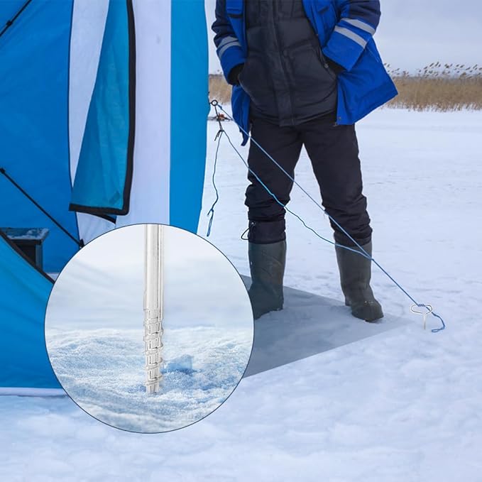 8pcs/Set Drill Adapter Kit with Tent Stakes, Ice Anchor Drill Adapter with 6 Ice Fishing Tent Stakes for Ice Insert Sewing, Ice Shanty Anchors for Setting Up Ice Fishing Shelter Tent