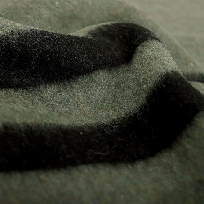 Thick Alpaca Wool Blanket Heavyweight for Camping Outdoors or Using Indoors | Soft Peruvian Alpaca Wool Blankets (Fern Green - Black Stripes, Travel Size)