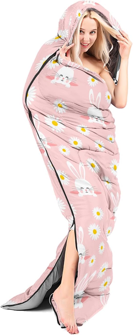 AILONEN Girls Pink Camping Sleeping Bags,Lightweight & Waterproof,3 Season Warm & Cool Weather,Cute Bow Duck Print Sleeping Bags for Kids,Girls,Adults Travelling,Outdoors