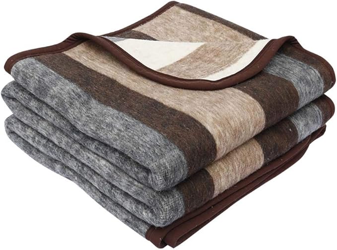 Alpaca Warehouse 100% Natural Alpaca and Sheep Wool Blanket King Size Thick Heavyweight Comfortably Warm - Great for Outdoor Use - Striped Design 103" x 90" (Beige/Brown/Gray, King)
