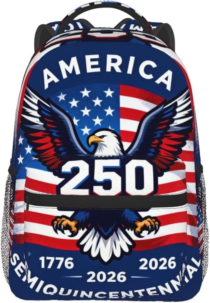 Polyester Daypack Backpack for Trekking Picnic Walking Cycling, Large Capacity Anti-Theft Multipurpose Shoulder Bag, USA 250th Anniversary Patriotic Independence Celebration Art Casual Daypack