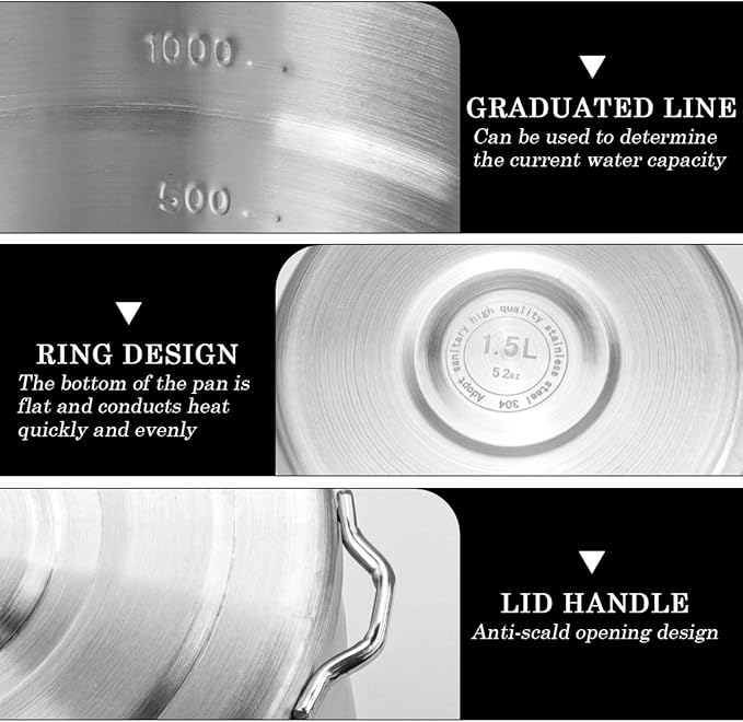 DOERDO Stainless Steel Camping Cook Pot with Lid and Folding Handle, 1.5L Camping Cookware Large Capacity Bento Pot for Outdoor Hiking Picnic