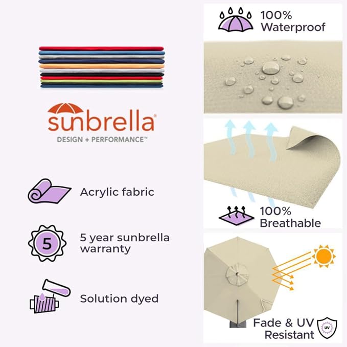 Midtown Umbrellas 10 Ft Outdoor Cantilever Patio Umbrella w/Sunbrella Antique Beige Fabric - 360° Rotate Offset Patio Umbrella, Deck Patio Umbrella, Backyard Umbrella & Garden Umbrella - Black Frame