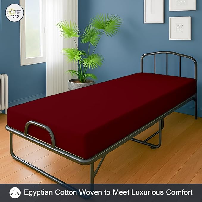 Cot Fitted Sheet 25 x 75, 100% Egyptian Cotton, 1 PC Cot Size Bottom Sheet Only, Perfect for Narrow Twin, Camp Bunk, Army Cots, Trifold Mattress, Camping Cot, Guest Bed Replacement(Burgundy)