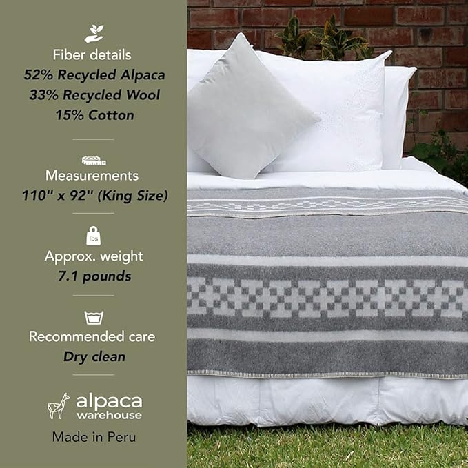 Thick Alpaca Wool Blanket Heavyweight Camping Outdoors Indoors Soft Peru King Size New Ethnic Design (Navy Blue/Ivory, King Size)