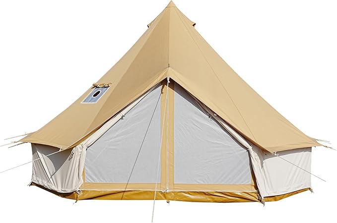 Canvas Bell Tent - 4 Seasons Glamping Tent with Stove Jack for Family Camping - Assorted Colors - Waterproof