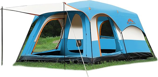 Large Family Standing Upright Camping Tent - 5-12 Persons Multi-Room Waterproof Tent with Screened Porch - Glamping Tent for Outdoor Camping & Family Vacation