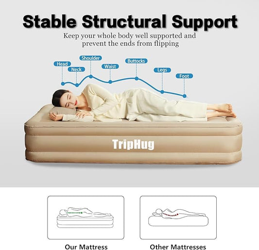 Twin Air Mattress with Fast Inflation Pump, Air Mattress - Leak-Free & Odorless Inflatable Bed for Travel and Guests, Supports up to 650 lbs - Ideal for Camping and Home, 16" Height