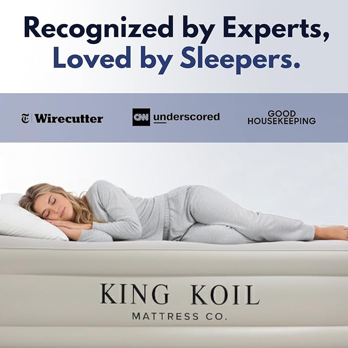 King Koil Luxury Twin Air Mattress with Built-in High-Speed Pump for Home, Guests & Camping - Twin Size Premium Double High Inflatable Blow Up Mattress
