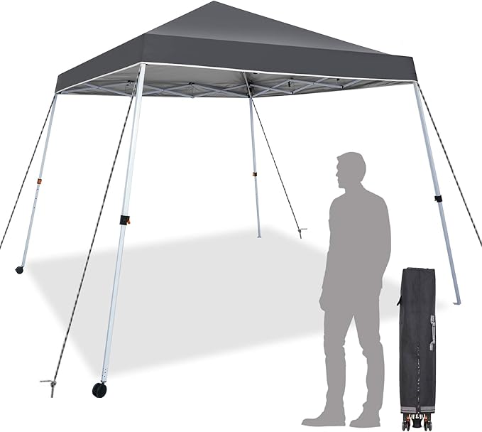 Sunnyglade 10x10 Ft Pop Up Canopy Tent One Button Easy Pop Up Outdoor Instant Folding Slant Leg Canopy with 2 Wheels and Deluxe Carry Bag(Dark Grey)