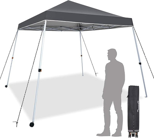 Sunnyglade 10x10 Ft Pop Up Canopy Tent One Button Easy Pop Up Outdoor Instant Folding Slant Leg Canopy with 2 Wheels and Deluxe Carry Bag(Dark Grey)