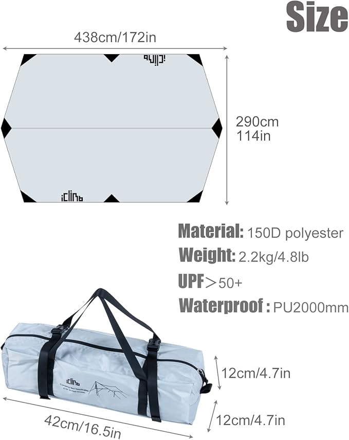 iClimb Waterproof Sun Shield Tarp UPF 50+ for Tent Hammock Camping Backyard Party (Tarp 14'4" × 9'6")