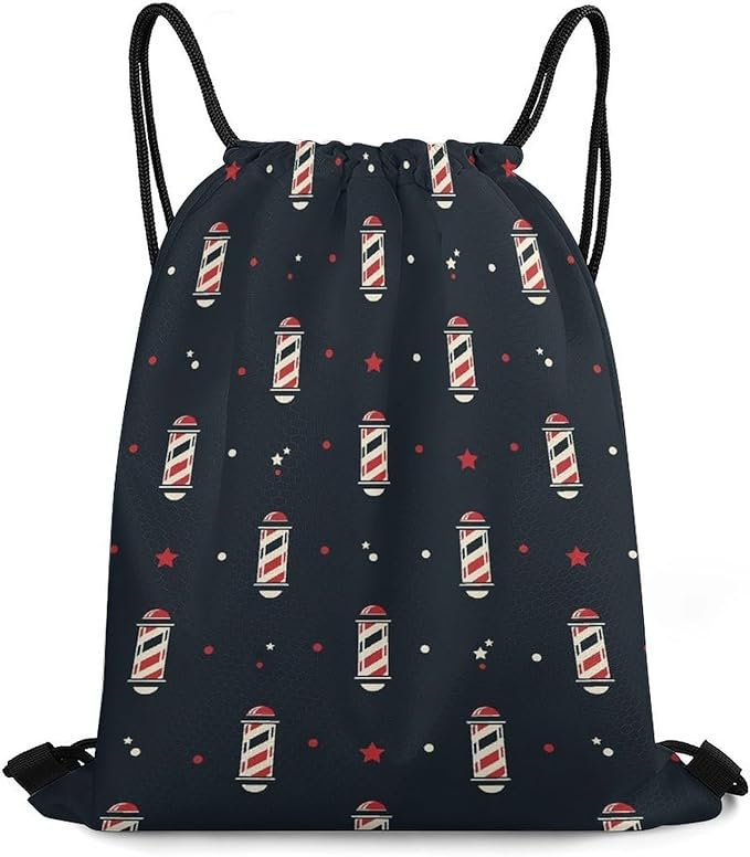 Large Capacity Beam Bag Drawstring Backpack for Volleyball Baseball Sports Workout Gear Travel Storage Men Women, Vintage Barber Pole Flag Bags