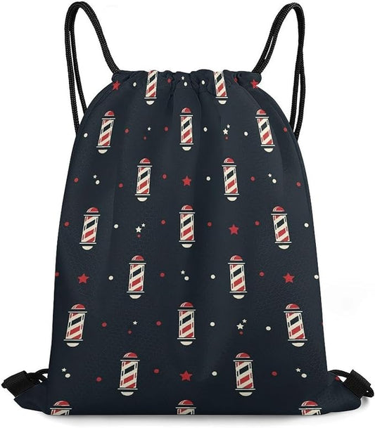 Large Capacity Beam Bag Drawstring Backpack for Volleyball Baseball Sports Workout Gear Travel Storage Men Women, Vintage Barber Pole Flag Bags